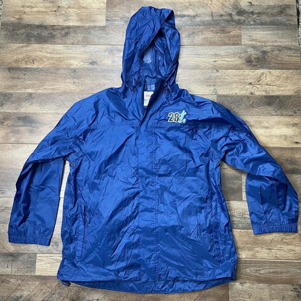 Disney Parks Mickey Mouse Blue Hooded Windbreaker Rain Coat Size L/XL